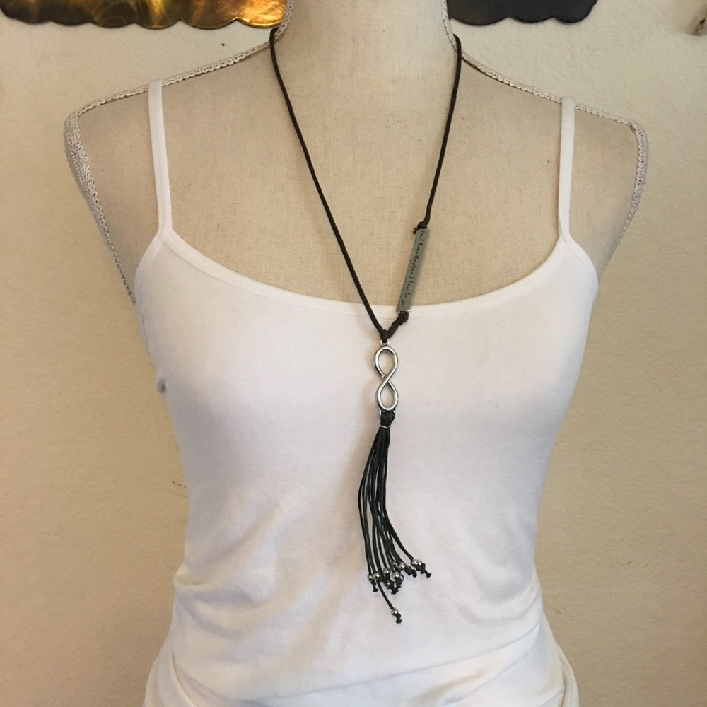 1946 infinity brown corded quote bar necklace